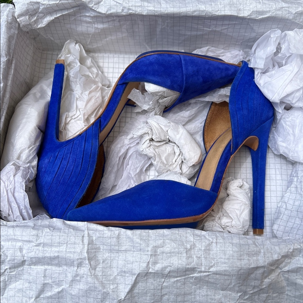 NWB L.A.M.B. Faith Indigo Blue Suede Heels size 5 1/2 NIB - Picture 3 of 14